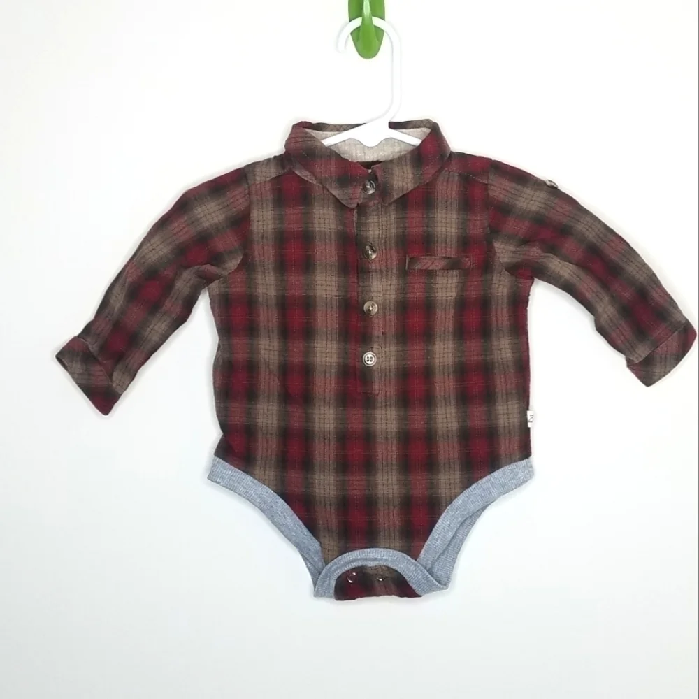 Me & Henry Plaid Polo Onesie Bodysuit 6-9m